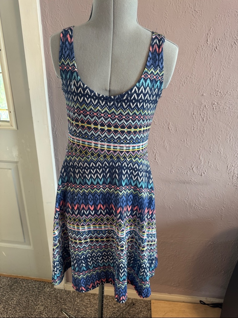 Angie Navy Multicolor Scoop Neck Mini Dress